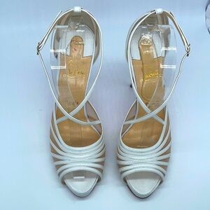Christian Louboutin White leather Filamenta 120 Mesh Strappy heels peep toe 41.5